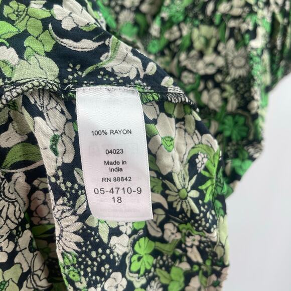 Ellos Dress Size 18 Green Black Floral Print Notch Neck Empire Puff Sleeve Plus - Picture 13 of 15